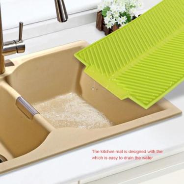 Imagem de Naroote Tapete de Drenagem de Silicone, Tapete de Secagem de Pratos, à Prova de Deslizamento Com Design de Balcão de Cozinha, Ideal para Armazenamento de Geladeira e Freezer (Verde)
