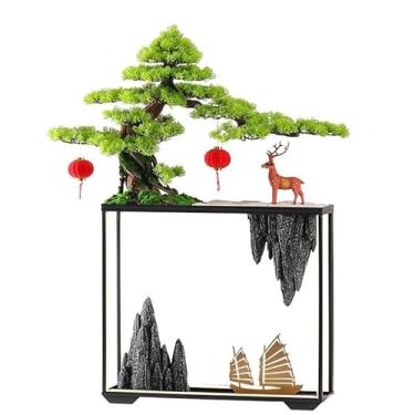 Imagem de Árvore artificial simulação de enfeites de pinheiro acolhedores, bonsai ornamental, varanda de sala de estar, decoração de casa estilo chinês para escritório, árvore falsa
