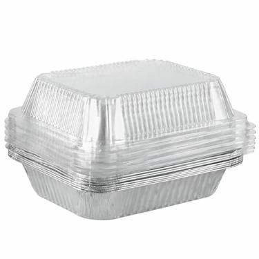 Imagem de Stock Your Home Assadeira descartável 9x13 com tampa (pacote com 10) Formas de bolo de alumínio resistente com tampas, capa de plástico transparente, recipiente de alimentos para lasanha, caçarola, brownie, bandeja de folha retangular