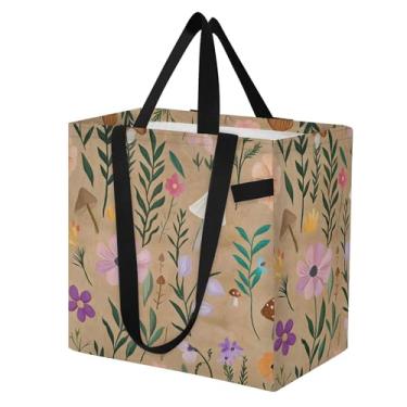 Imagem de SEHANY Sacola de compras reutilizável de cogumelo herb com alças reforçadas, bolsa de compras de lona dobrável à prova d'água de grande capacidade para viagem, cozinha, praia