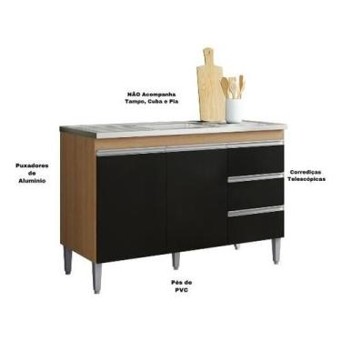 Imagem de Balcão para Pia Andreia Sem Tampo 100cm 2 Portas 3 Gavetas Ajl Móveis,