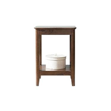 Imagem de U5GAAALPPQ9 Mesa de centro redonda simples e moderna mesa de centro pequena de madeira mesa lateral para sala de estar mesa pequena quadrada de 2 camadas, mesa de salão de cor nogueira