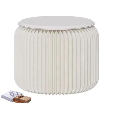 Imagem de Folding Paper Stool Tamborete Dobrável Circular De Papel Kraft, Cadeira Criativa Lazer Com Acordeão, Usado Para Troca Sapatos, Mesa Centro Cabeceira(White,38x30cm/14.96x11.81in)