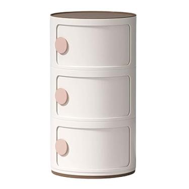 Imagem de Mesa de cabeceira redonda separável de plástico grande com portas deslizantes para armazenamento, mesa de canto para quarto, sala de estar, móveis de cabeceira