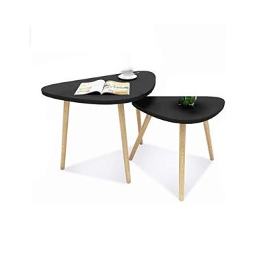 Imagem de Mesa de canto redonda pequena mesa lateral moderna para sala de estar berçário mesas de centro pequena sala de estar madeira maciça mesa de chá simples combinação mesa alta e baixa (cor: branco