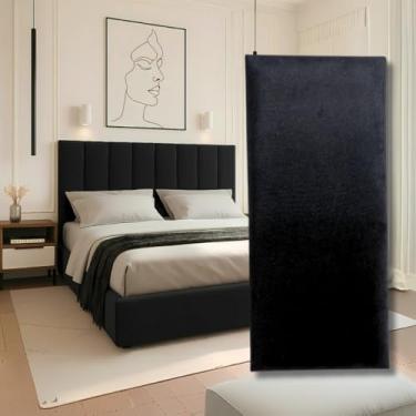 Imagem de Cabeceira de Cama em L Estofada Autoadesiva 45x20cm, Painel Modular para Solteiro Casal Queen King(PRETO,18)