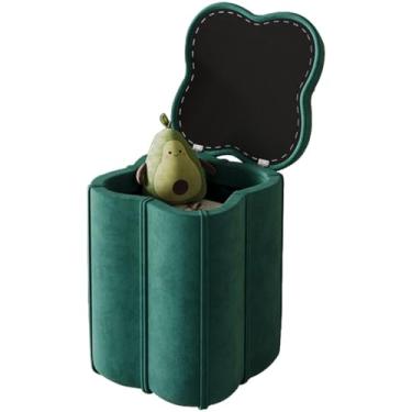 Imagem de Banqueta para pés com armazenamento banco de sofá em forma de trevo de quatro folhas, banco de armazenamento conveniente para quarto, decorações modernas e modernas, design com tampa (cor: verde