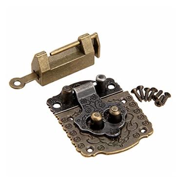 Imagem de U5GAAALPPQ9 2 pçs/kit dobradiças de armário + ferrolho de trava de trava bronze antigo vintage caixa armário alternar ferragens para móveis