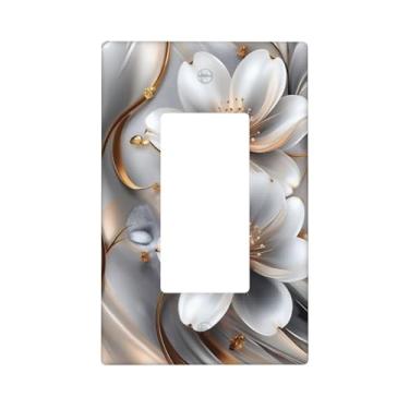 Imagem de Capas decorativas para interruptores de luz, moderno, prata, mármore, floral, 1 Gang Rocker, tomada decorativa, placa frontal, GFCI, capas para interruptores de luz para decoração de casa