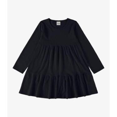 Imagem de Vestido Infantil Manga Longa Canelado Rovi Kids Preto-Feminino