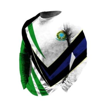 Imagem de Camiseta Masculina Retro Com Estampa 3D Da Bandeira Do Brasil, Manga L