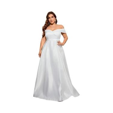 Imagem de Vestido De Noite plus Size Em Cetim Com Decote Irregular E Saia Comple