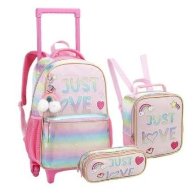 Imagem de Kit Mochila Rodinhas Infantil Just Love Menina Escolar Lancheira Estojo Seanite-Feminino