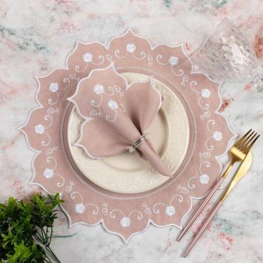 Imagem de Jogo Americano Sousplat Mesa Posta Bordado Guardanapo 12 Peças