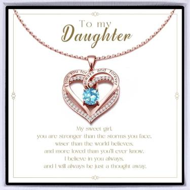 Imagem de Colar de coração banhado a ouro rosa "I Love You" para mulheres, colar de amor eterno, pingente de pedra do mês de nascimento para aniversário dela, aniversário, dia dos namorados, presente de Natal