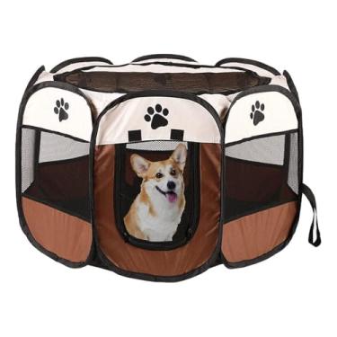 Imagem de Cercado Pet Grande Casinha Dobrável Cachorros 80x80x57cm(Marrom)