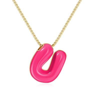 Imagem de KissYan Colar com letras de bolha, banhado a ouro 14 K, pingente de caixa com inicial de balão colorido, joia delicada para presente, Adjustable, Cobre, Sem Pedra Preciosa