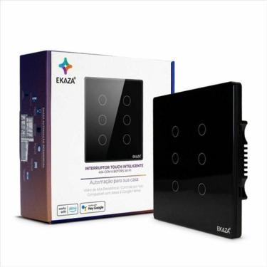 Imagem de Interruptor Inteligente Wi-Fi Ekaza Touch 6 Botões Preto