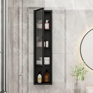 Imagem de Armário de parede de aço inoxidável com portas de vidro – Armazenamento de banheiro e cozinha de 30 x 15 x 90 cm, organizador de escritório de metal, solução elegante de armazenamento de cosméticos e