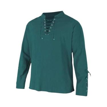 Imagem de Camisa Masculina Gótica Punk De Manga Longa Com Decote Em V E Punhos C