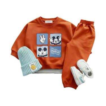 Imagem de Conjunto De Moletom E Calça Infantil Mickey Laranja: Blusão De Gola Re