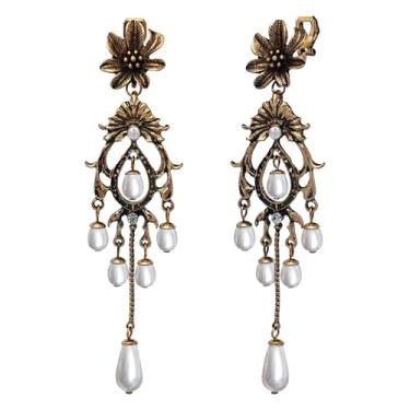 Imagem de ASOQOLA Brincos de pressão pretos não perfurados para mulheres brincos longos com clipe pendente - brincos góticos vintage pretos com clipe para festa de casamento, formatura, joias, presentes, Small