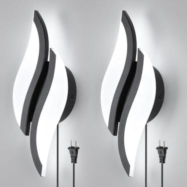 Imagem de CANEOE Arandela de parede LED moderna 6000 K preto para interior luminárias de parede de acrílico para sala de estar quarto cabeceira banheiro corredor escada lâmpada de parede (preto, 2 pacotes