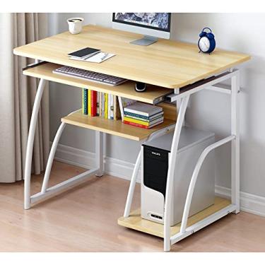 Imagem de Mesa de computador compacta com prateleiras de armazenamento e bandeja de teclado - Mesa de estudo pequena de 71 cm para escritório em casa