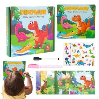 Imagem de Livro de aquarela para iniciantes – Materiais de arte de papel de dinossauro, livro de colorir com água infantil | para meninos e meninas, estudantes, crianças, artistas, iniciantes, jovens, escola