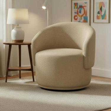 Imagem de Poltrona Decorativa Giratória Sala de Estar Recepção Linho Jasmine Bege