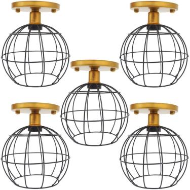 Imagem de 5 Lustres Teto Plafon Industrial Aramado Globo Preto Retrô Luminária Vintage Dourado Agp Ilumini