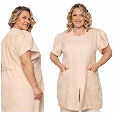 Imagem de Jaleco Manga Curta Bufante Zíper Aurora Plus Size Bege - gardenia jale