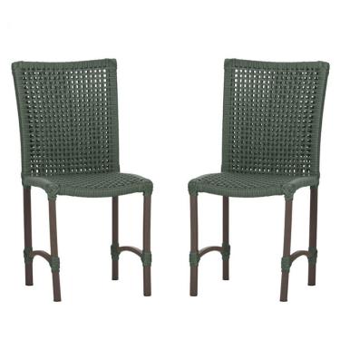 Imagem de 2 Cadeiras De Jantar Cannes De Alumínio Pintura Marrom Trama Verde