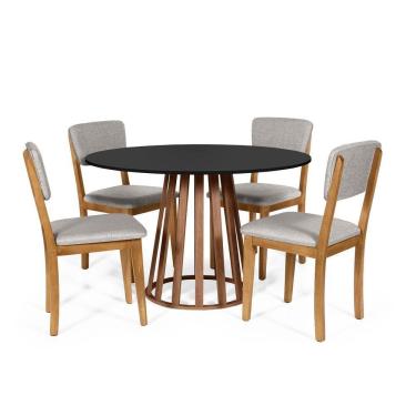 Imagem de Mesa De Jantar Redonda Gabi Pret/nor Com 4 Cadeiras Estofadas Ella Cinza Claro