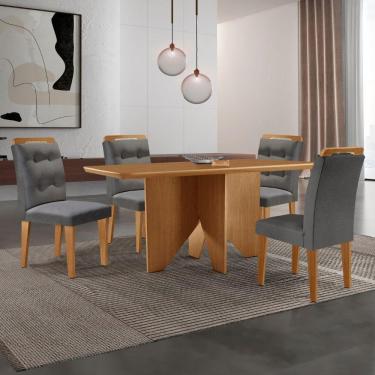 Imagem de Mesa Evora 120 Mdf Com 4 Cadeiras Carol Linho Grafite-naturalle-naturalle