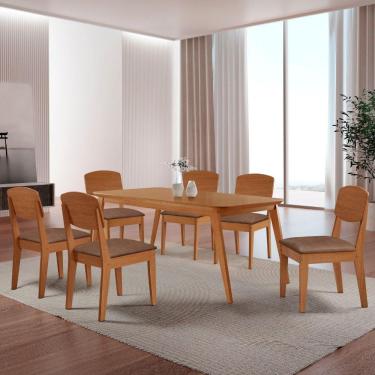 Imagem de Mesa De Jantar Copper 180cm Tampo Mdf 6 Cadeiras Moderna Tork/naturale/naturale