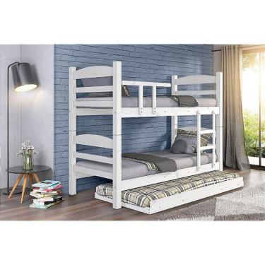 Imagem de Treliche Beliche Reta com Cama Auxiliar Madeira Maciça cor Branca