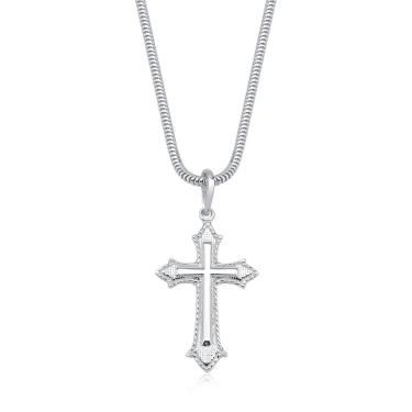 Imagem de Cordão De Prata 925 Corrente Rabo De Rato Pingente Cruz