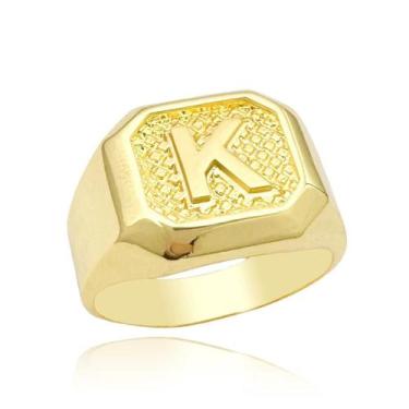 Imagem de Anel em Relevo Letra K Dedeira Detalhada Banhada a Ouro 18k - Tropical