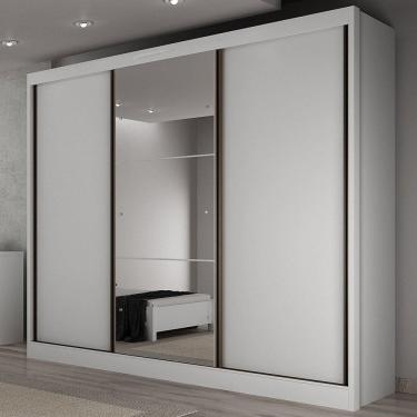 Imagem de Guarda-Roupa Casal Japão 3 Portas 6 Gavetas 100% Mdf com Espelho Neve - Pnr Móveis