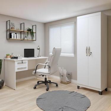 Imagem de Conjunto Escrivaninha 2 Gavetas Byte e Armário Multiuso 2 Portas com C