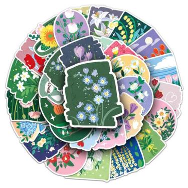 Imagem de Adesivos, pintura a óleo, flores, vinil impermeável, 50 unidades/lote 