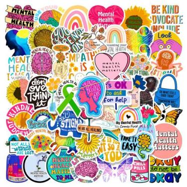 Imagem de Adesivos Mentals Healths Inspirationals à prova d'água (50 unidades) -
