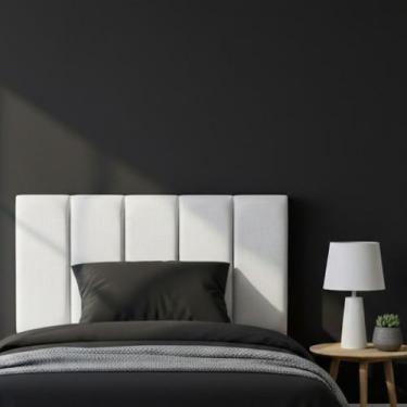 Imagem de Kit 5 Cabeceira Branca Estofada Autocolante Cama de Solteiro 1M Decora