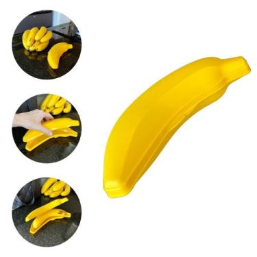 Imagem de Porta Banana Amarelo Portátil Pote Plástico Resistente para Escola e T