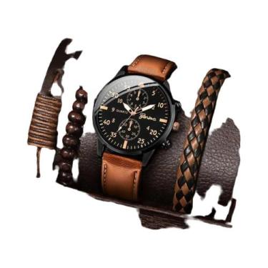 Imagem de Conjunto De Relógio De Quartzo Masculino Com Pulseira De Couro Casual 