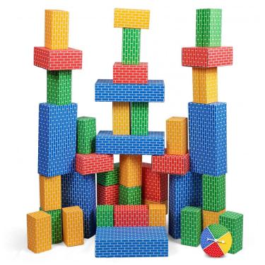 Imagem de Kids Jumbo Cardboard Building Blocks – 40 Tijolos em 3 Tamanhos com Spinner e Cartões de Atividade, Brinquedo Educativo STEM