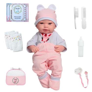 Imagem de Boneca Reborn Bebê Careca Olhos Azuis Roupa Girafinha Itens - Cegonha 