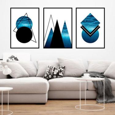 Imagem de Kit 3 Quadros Decorativos Geométrico Mar