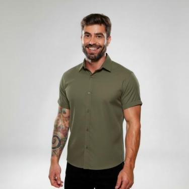 Imagem de Camisa Social Manga curta Masculina Slim Fit - Mitchelgutto, Verde mil